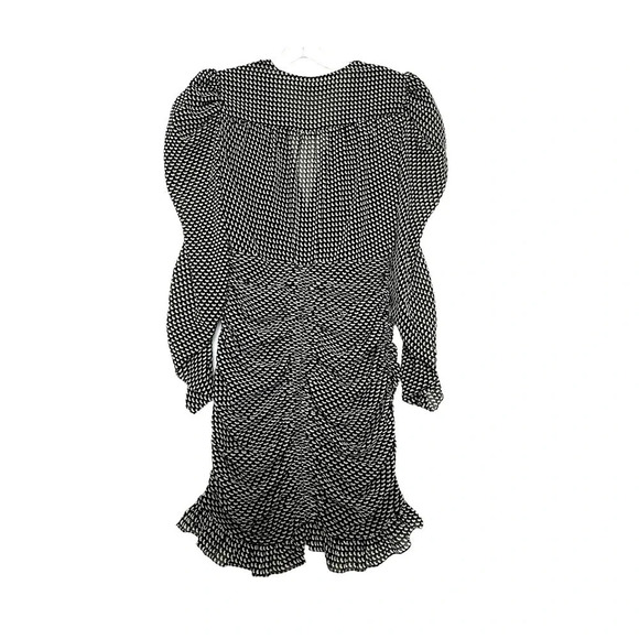 ZARA Black and Cream Patterned Ruched Mini Dress Size Medium - Picture 5 of 9